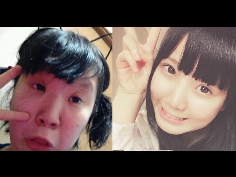 半顔メイク女子 化粧前後 ビフォーアフター 画像集